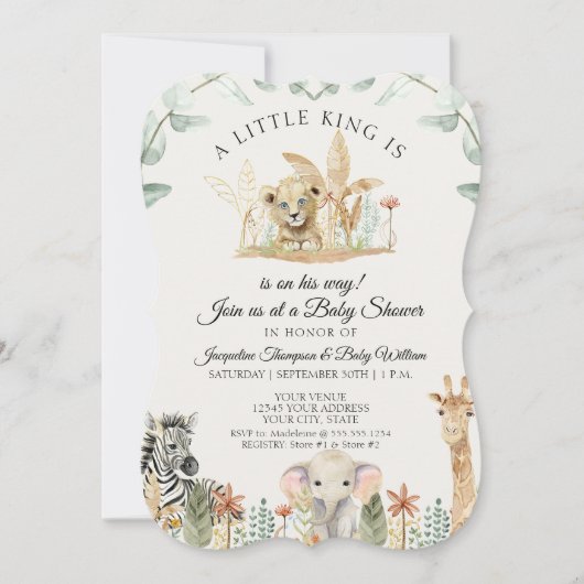 Little King Lion Zebra Giraffe Safari Baby shower Kaart (Voorkant)