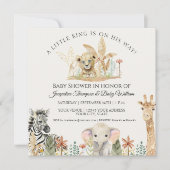 Little King Lion Zebra Giraffe Square Baby shower Kaart (Voorkant)