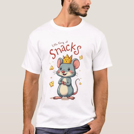 Little King of Snacks – Funny Cartoon Mouse Cheese T-shirt (Voorkant)