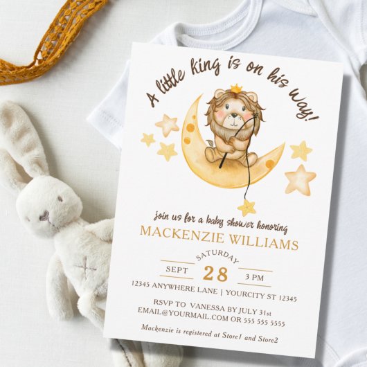 Little King Safari Lion Boy Baby shower Kaart