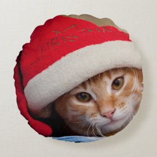 Little Kitten in Red kerstPet Rond Kussen