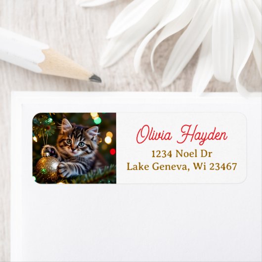 Little Kitten on Christmas Tree   Etiket (Insitu)