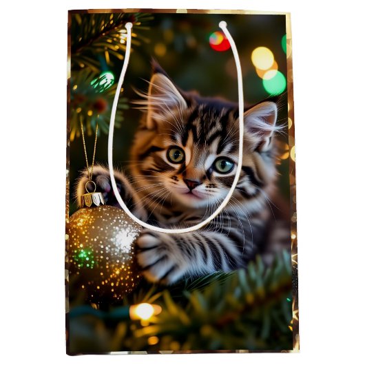 Little Kitten on Christmas Tree   Medium Cadeauzakje (Voorkant)