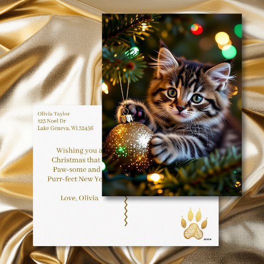 Little Kitten on Christmas Tree Personalized Feestdagenkaart