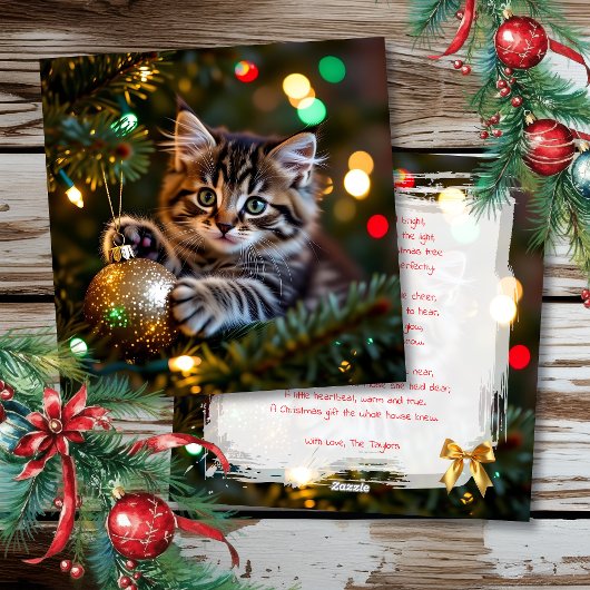 Little Kitten on Christmas Tree Personalized Feestdagenkaart