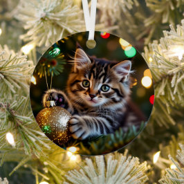 Little Kitten on Christmas Tree Personalized Metalen Ornament