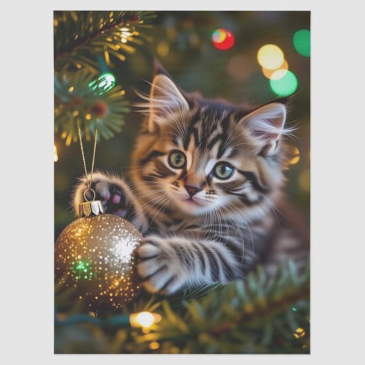 Little Kitten on Christmas Tree Tissuepapier (Voorkant)