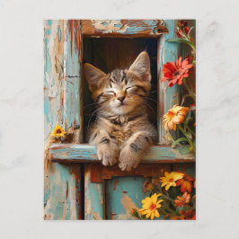 Little Kitten Sleeping in Garden Shed with Bloomin Briefkaart