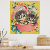 Little Kittens A Hatbox en Daisies Poster (Keuken)