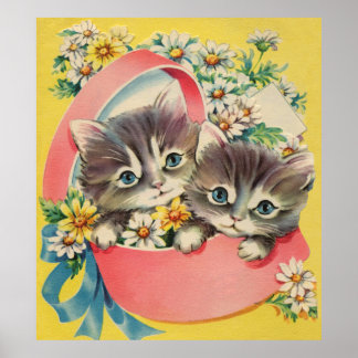 Little Kittens A Hatbox en Daisies Poster