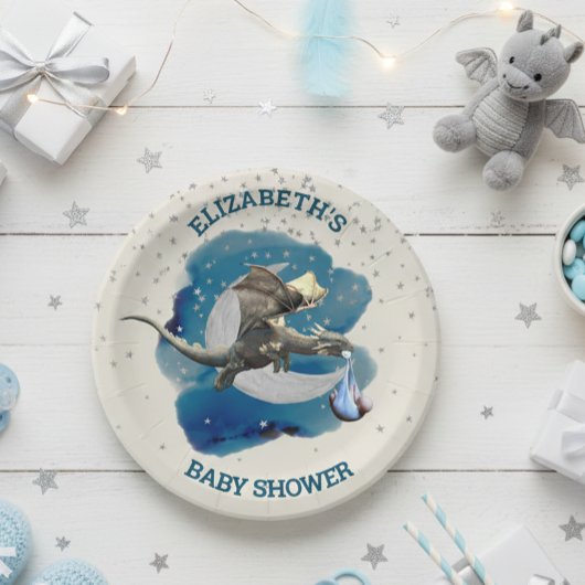 Little Knight Dragon Silver Star Baby shower Papieren Bordje