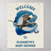 Little Knight Dragon Silver Star Baby shower Poster (Voorkant)