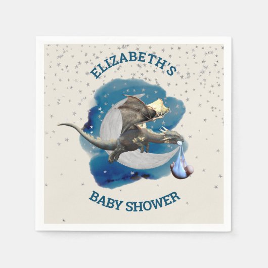 Little Knight Dragon Silver Star Baby shower Servet (Voorkant)