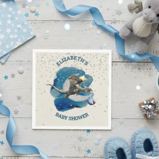 Little Knight Dragon Silver Star Baby shower Servet