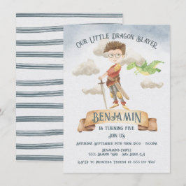 Little Knight Dragon Slayer Fairytale Birthday Inv Kaart