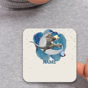 Little Knight Dragon Stars Naam Tag Baby shower Vierkante Sticker