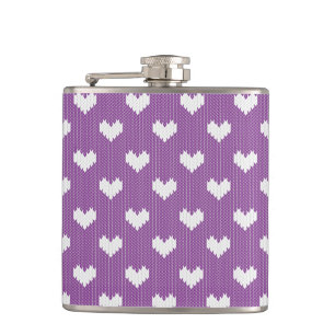 Little Knit Hearts Pattern op Paars Heupfles