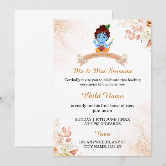 Little Krishna Annaprashan Invitation Kaart (Voorkant / Achterkant)