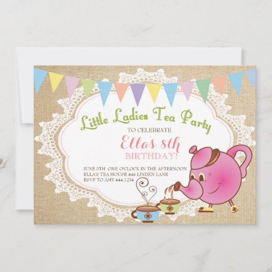 Little Ladies Tea Party Verjaardagsuitnodigingen Kaart (Voorkant)