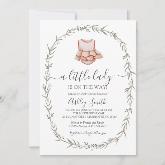 Little Lady Baby shower Invitation, Baby jurk Kaart (Voorkant)