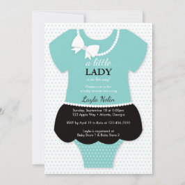 Little Lady Baby shower Invitation, Blauw, Parels Kaart