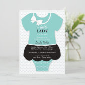 Little Lady Baby shower Invitation, Blauw, Parels Kaart (Staand voorkant)