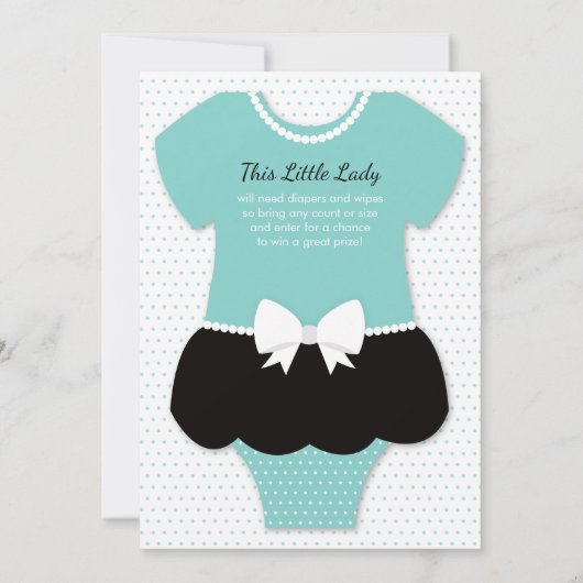 Little Lady Baby shower Invitation, Blauw, Parels Kaart (Achterkant)