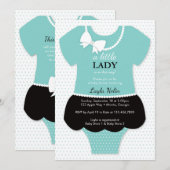 Little Lady Baby shower Invitation, Blauw, Parels Kaart (Voorkant / Achterkant)