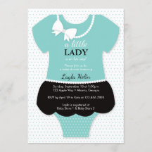 Little Lady Baby shower Invitation, Blauw, Parels