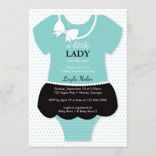Little Lady Baby shower Invitation, Blauw, Parels Kaart