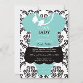Little Lady Baby shower Invitation, Blauw, Parels Kaart (Voorkant)