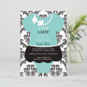 Little Lady Baby shower Invitation, Blauw, Parels Kaart (Staand voorkant)