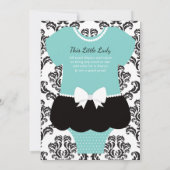 Little Lady Baby shower Invitation, Blauw, Parels Kaart (Achterkant)