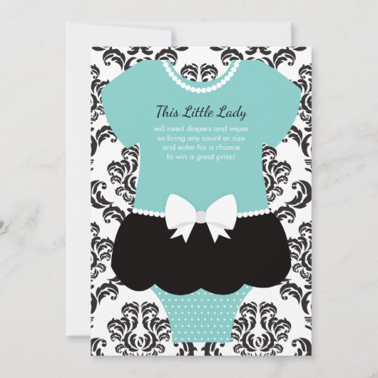 Little Lady Baby shower Invitation, Blauw, Parels Kaart (Achterkant)