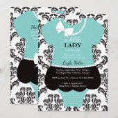 Little Lady Baby shower Invitation, Blauw, Parels Kaart (Voorkant / Achterkant)