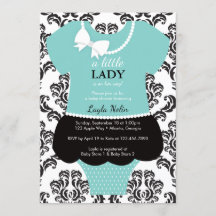 Little Lady Baby shower Invitation, Blauw, Parels