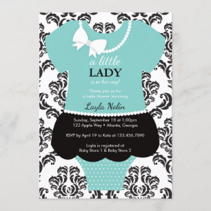 Little Lady Baby shower Invitation, Blauw, Parels Kaart