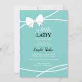 Little Lady Baby shower Invitation, Blauw, Parels Kaart (Voorkant)