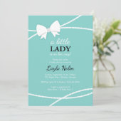 Little Lady Baby shower Invitation, Blauw, Parels Kaart (Staand voorkant)