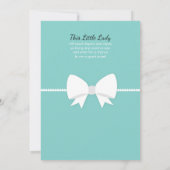 Little Lady Baby shower Invitation, Blauw, Parels Kaart (Achterkant)