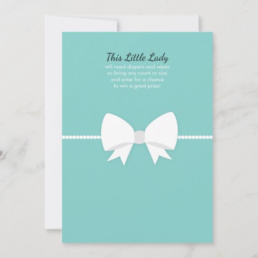 Little Lady Baby shower Invitation, Blauw, Parels Kaart (Achterkant)