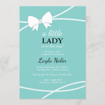 Little Lady Baby shower Invitation, Blauw, Parels