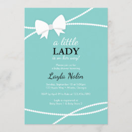 Little Lady Baby shower Invitation, Blauw, Parels Kaart