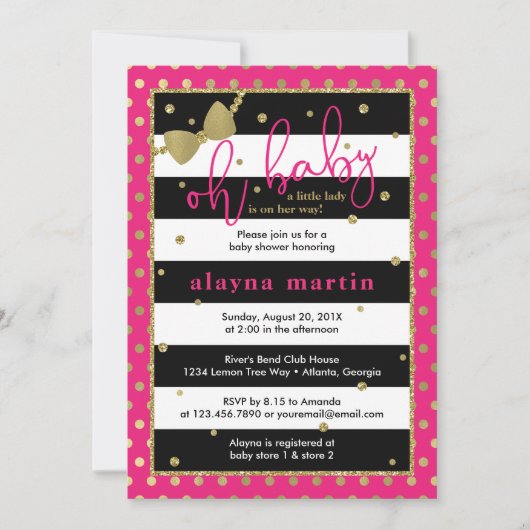 Little Lady Baby shower Invitation, Faux Gold Kaart (Voorkant)