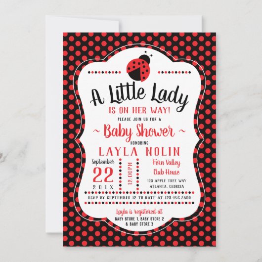 Little Lady Baby shower Invitation, lieveheersbees Kaart (Voorkant)