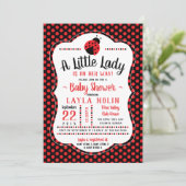 Little Lady Baby shower Invitation, lieveheersbees Kaart (Staand voorkant)