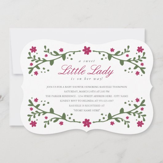 Little Lady Baby shower Invitation/Plum Kaart (Voorkant)
