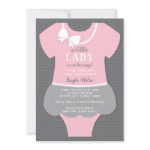 Little Lady Baby shower Invitation, roze, grijs