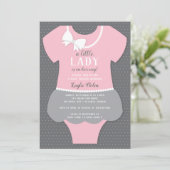 Little Lady Baby shower Invitation, roze, grijs Kaart (Staand voorkant)
