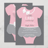 Little Lady Baby shower Invitation, roze, grijs Kaart (Voorkant / Achterkant)
